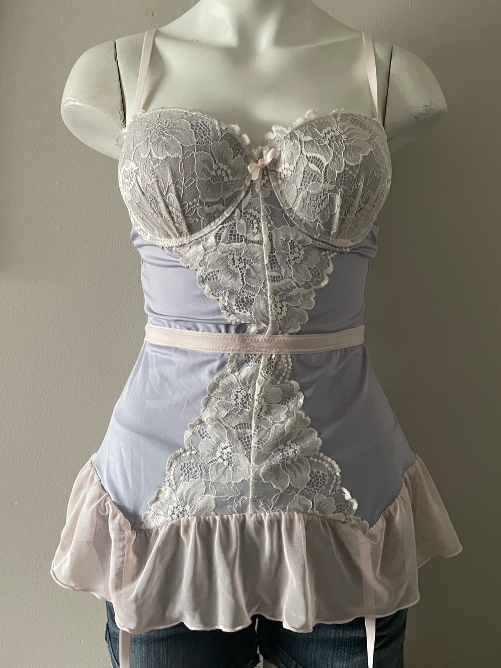 sophie b. Lavender and Blush Lace-Front Satin Chemise